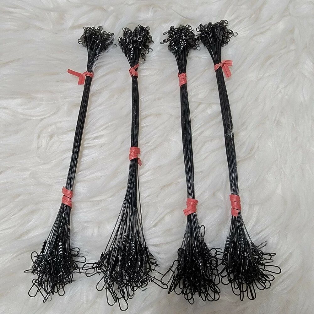 Lot of 4 30 Count 9" Black Steel COATED Fishing Leaders Snaplock 45 Pound Tested